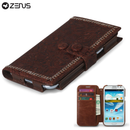 Housse Samsung Galaxy Note 2 Zenus Italian Carved Diary - Marron