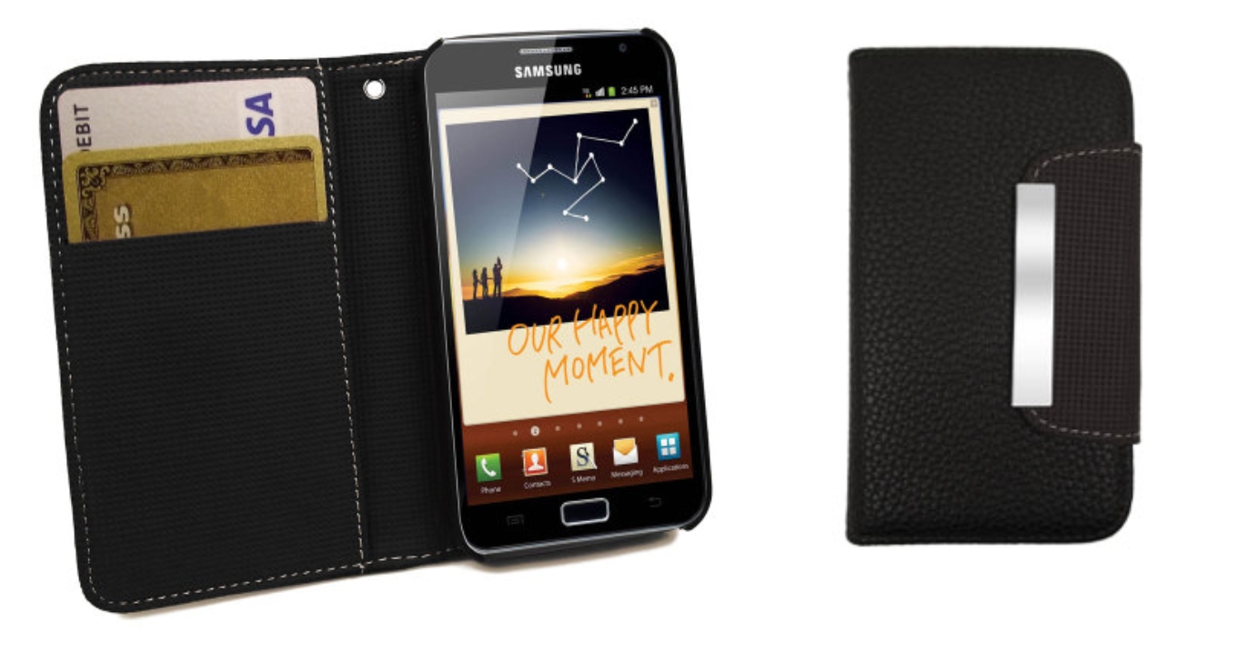 Housse Samsung Galaxy Note Wallet effet cuir - Noire